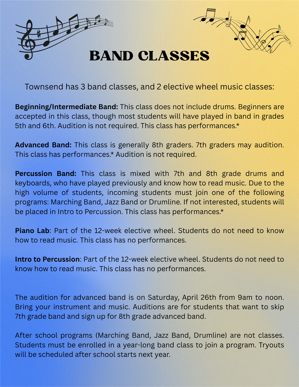 Band class information